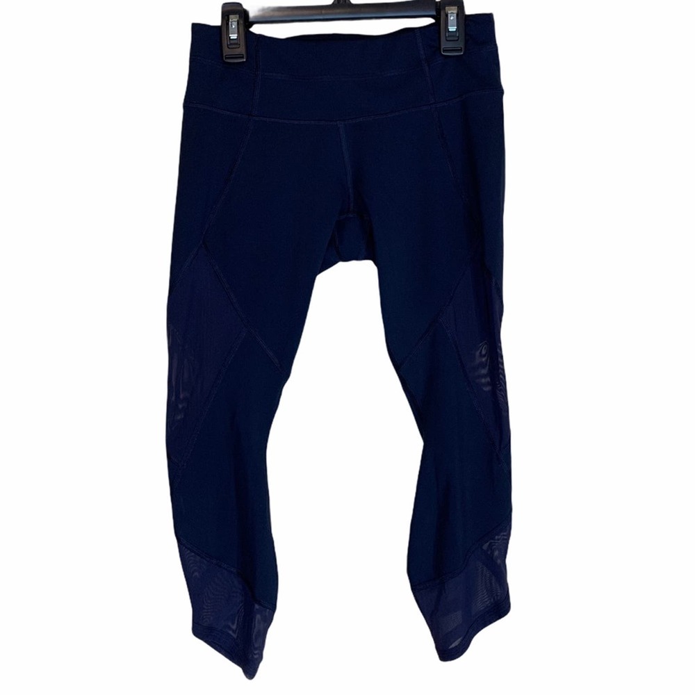 Athleta Blue Mesh Cutout Tulip Hem Capri Leggings Womens XS Petite